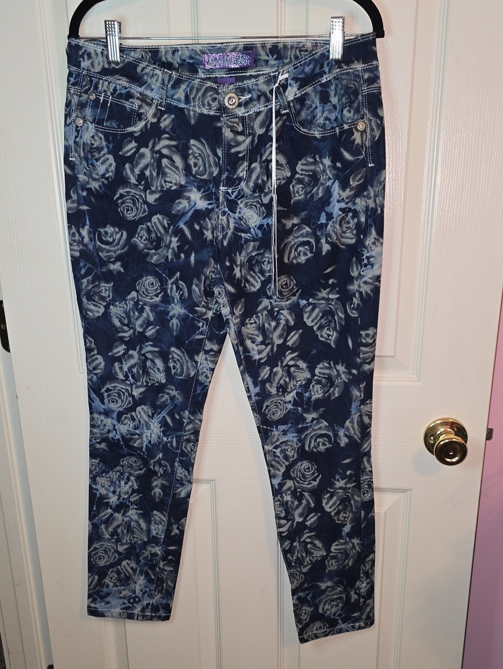 Blue Floral Skinny Jeans - Stretch Slim Fit